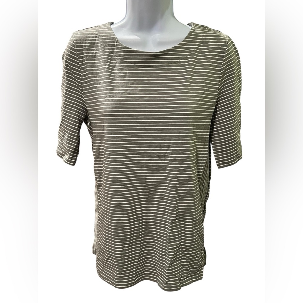 Talbots Gray & White Striped Cotton Stretch Tee Shirt | Size M - NWOT